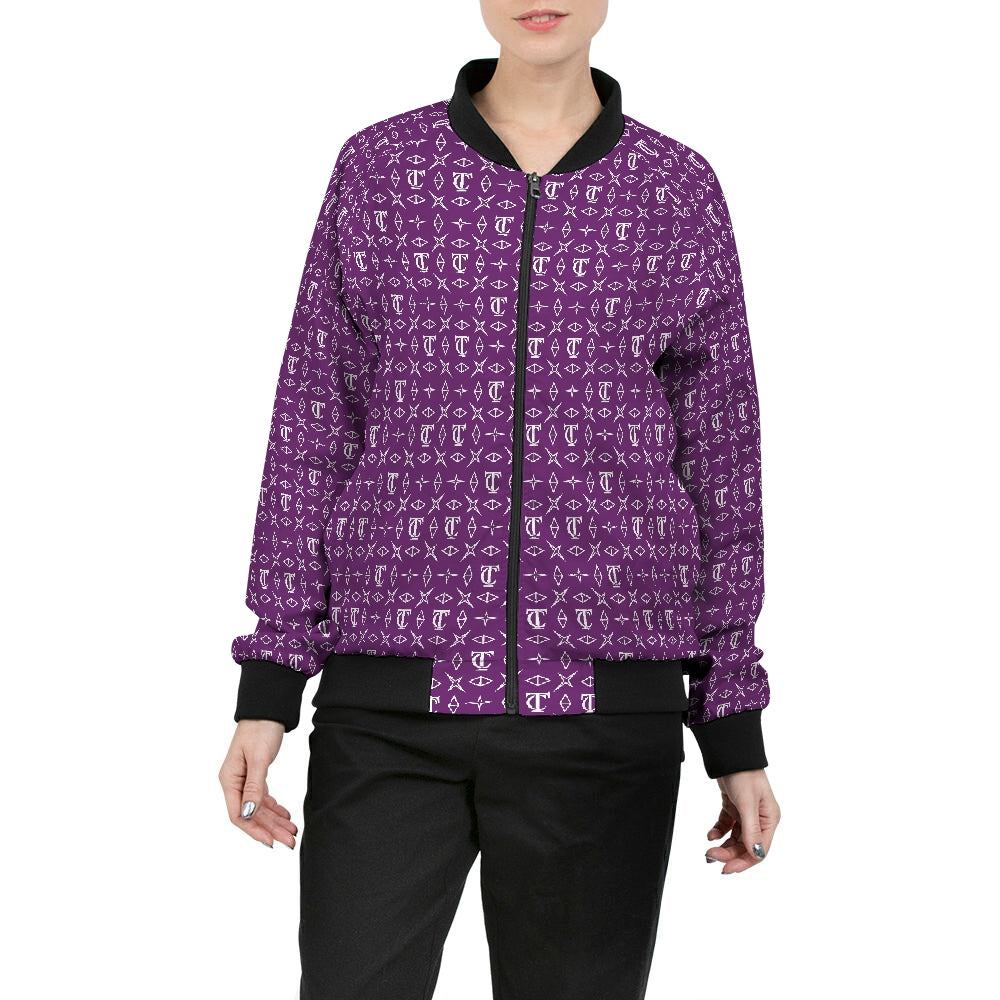 Purple Gucci x Adidas Trefoil Print Bomber Jacket Size 46