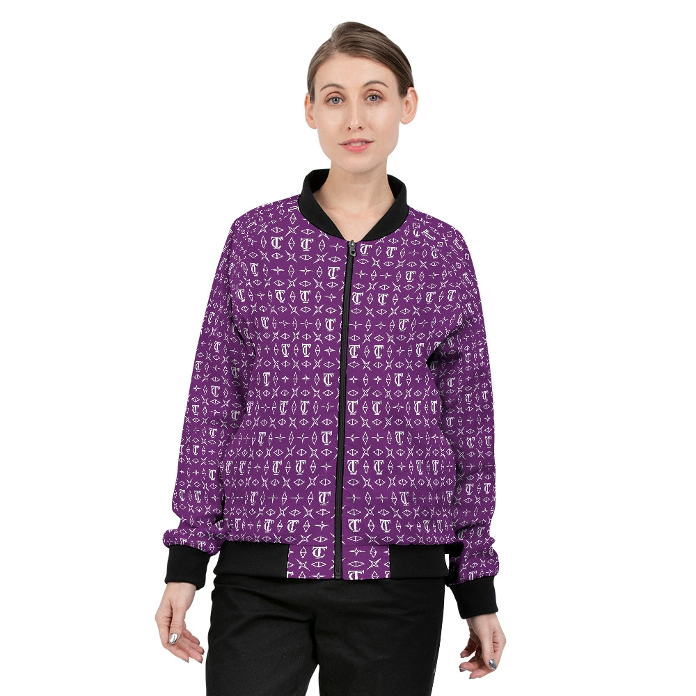 Monogrammed Purple Women's Bomber Jacket - Thotful Clothing®